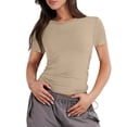 thumbnail image 1 of Susanny T-Shirt Court à Col Rond pour Femmes, Manches Courtes, Ajusté, Athlétique, Course, Basique, Khaki TP, 1 of 4