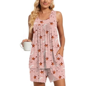 DreamFish Women's Summer Sleeveless Tank and Shorts Pajama Set