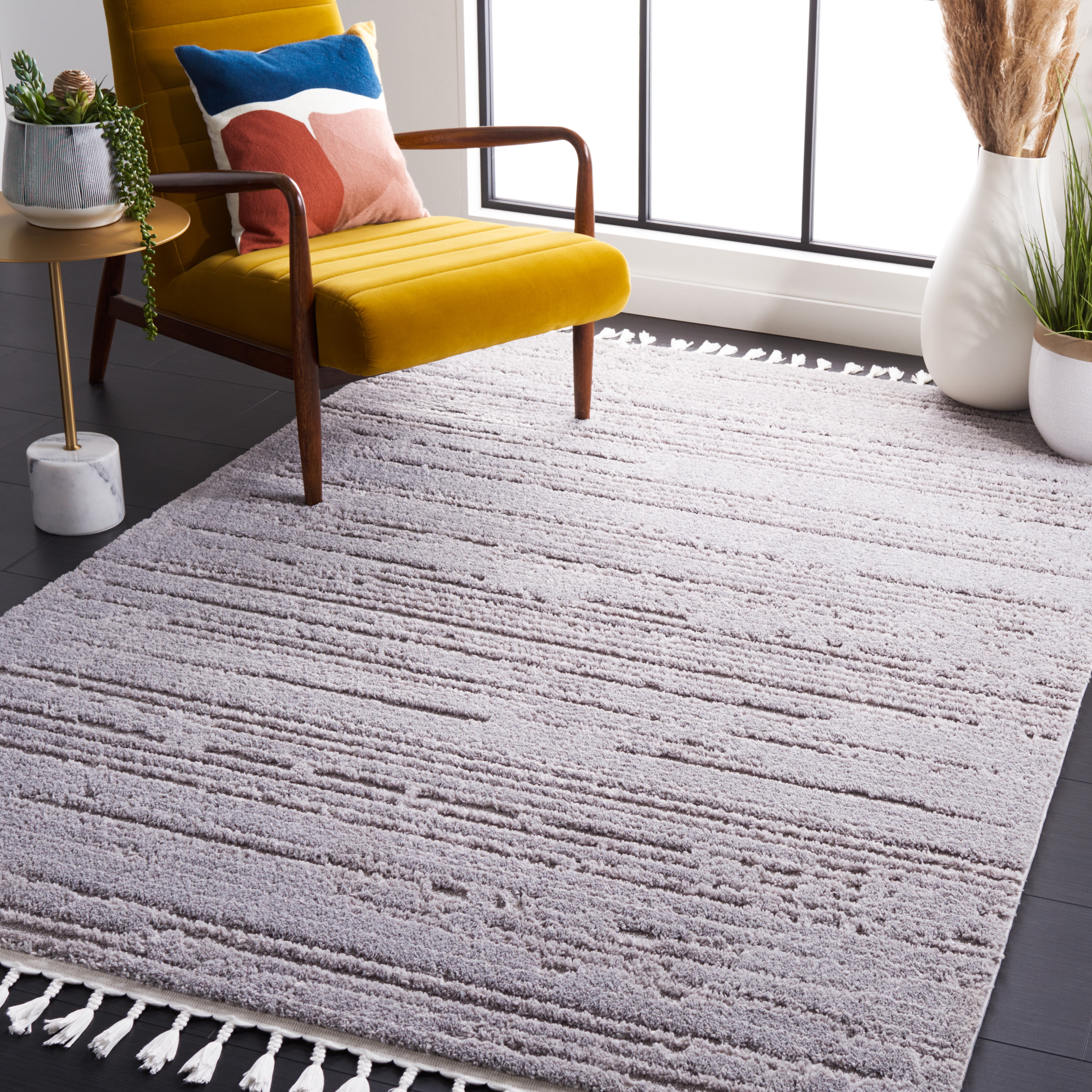 SAFAVIEH Marrakesh Handan Distressed Polyester Area Rug, Grey/Light Grey, 6'7" x 6'7" Square