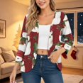 thumbnail image 3 of EANJE Women Christmas Graphic Open Front Cardigan, 3/4 Sleeve Loose Lightweight Shrug, Casual Printed Thin Knit Layering Top Red L, 3 of 6