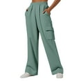 thumbnail image 2 of UACY Girls Cargo Sweatpants Casual High Waisted Wide Leg Sweat Pants Loose Comfy Athletic Baggy Joggers with Pockets (Green, 13-14 Years), 2 of 7
