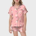 thumbnail image 2 of Silk Pajamas for Girls Classic Satin Pajama Set for Kids Baby Girls Bow Print Short Sleeve Top with Elastic Waist Shorts Causal Soft Loungwear Pajamas for Kids Pink 10 Years-11 Years, 2 of 4