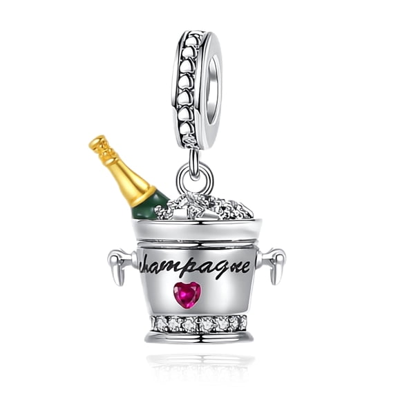 925 Sterling Iced Champagne Dangle Charm For Necklace