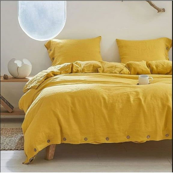 Pavish Export Cotton Duvet Cover In 1 duvet cover Softened Cotton Yellow Comforter Cover Quilt Cover With Coconut buttons Stonewashed Bedding Set Tiwn