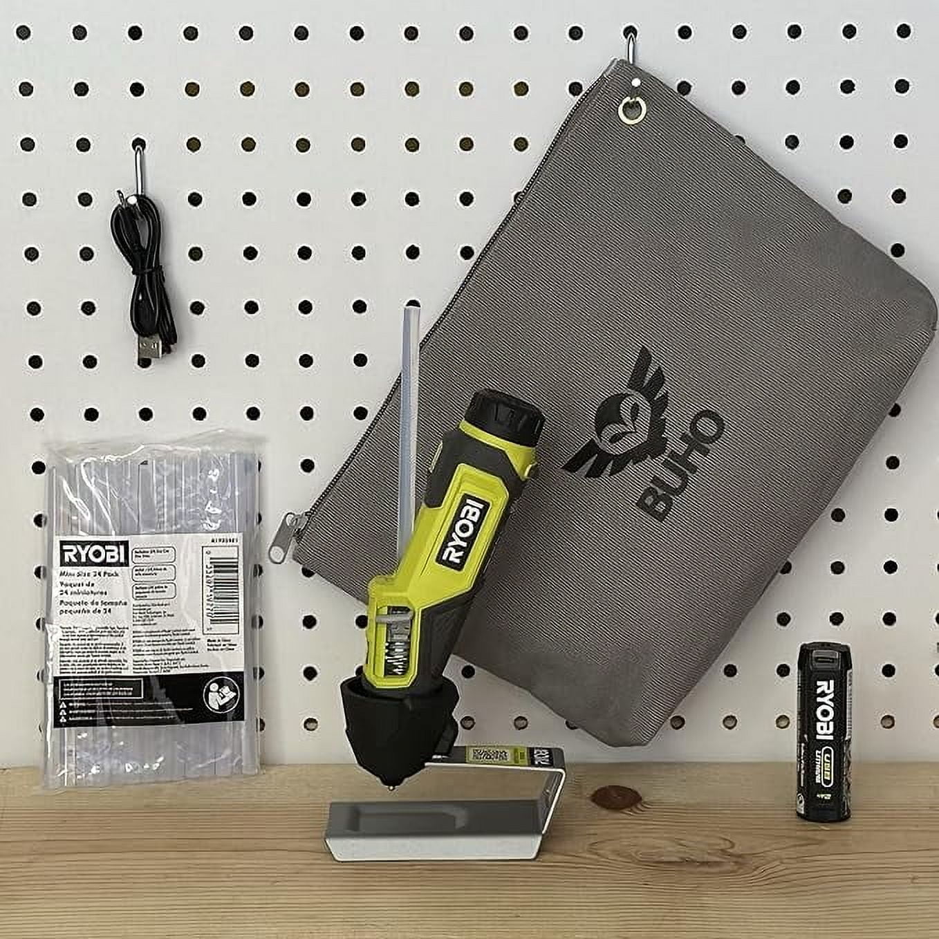 Portable Lithium Glue Pen Accessory Bundle - Cordless Glue Pen 24 Pack Glue Sticks Zipper Tool Pouch 2.0 Ah USB Lithium Battery Charging Cable Drip Tray Stand