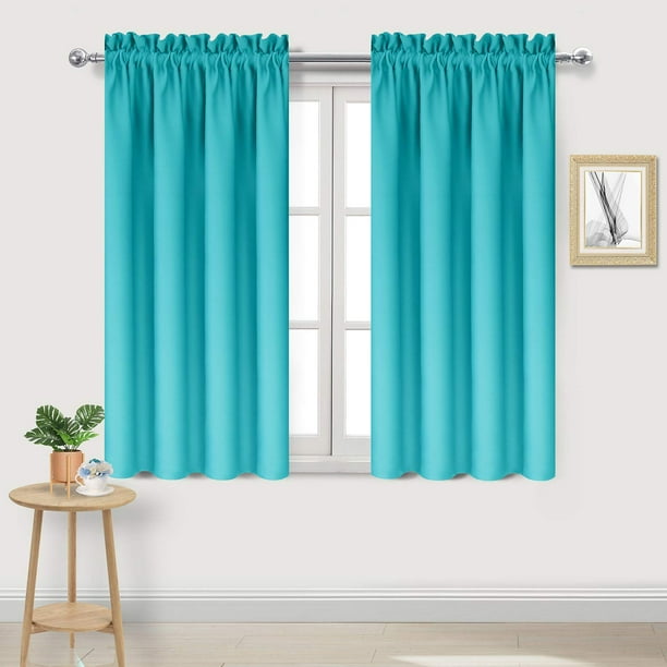 Dwcn Cortinas Opacas Con Aislamiento Térmico, Ahorro De Energía, Cortinas Para Dormitorio Y Cocina, Tratamientos Para Ventanas, Ancho 38 X Largo 45 Pulgadas, Juego De 2 Cortinas Turquesa Con Bolsillo