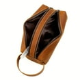 thumbnail image 3 of QJUHUNG Sac à Main Rétro Classique pour Hommes en Cuir Véritable de Cheval Fou, Sac de Rangement à Double Fermeture Éclair pour Stylo, Rasoir, Brosse, Sac Poignet en Cuir de Vache Pleine Fleur, 3 of 7