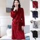 thumbnail image 2 of Unisex Winter Bathrobe Thick Warm Great Water Absorbent Solid Color Lace Up Long Sleeve Cardigan Lapel Pockets Knee Length Nightgown, 2 of 4