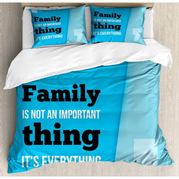 Family Duvet Cover Set, Family is Everything in Writing Marks Inspirational Phrase Modern Design, Decorative 3 Piece Bedding Set with 2 Pillow Shams, King Size, Turquoise Blue Black, by Ambesonne