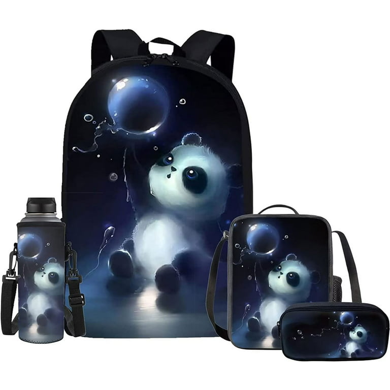 Pzuqiu 4-in-1 Adorable Panda School Bag Kids Girls Boys Backpack with Lunch  Box Pencil Purse Water Bottle Sleeve Children Back Pack Student Preschool  Primary Rucksack Travel Daypack 
