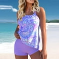 thumbnail image 3 of Jacenvly Women'S Plus Size Two Piece Clearance New Style Sleeveless Swimsuits Contrast Color Round Neck Surfing Swimwear Quick Drying Women Plus Size Print Bowknot Set Two-Piece Shorts Purple, 3 of 7