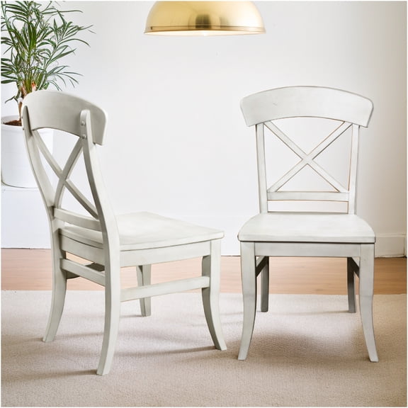 JERFIT Farmhouse Dining Chairs Set of 2, White Wood X-Back Side Chairs with Saddle Seats for Kitchen Dining Room