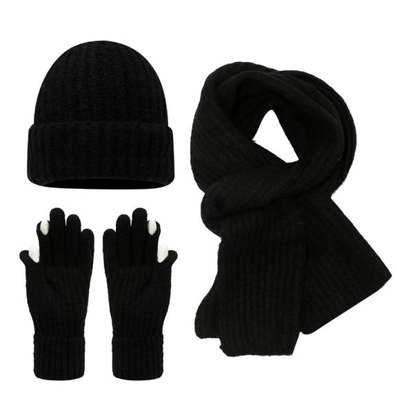 Bibifish 3 PCS Scarf Hat Glove Sets For Men Women Winter Knitted Scarves Touchscreen Mittens And Matching Beanie Hats Sets For Cold Weather