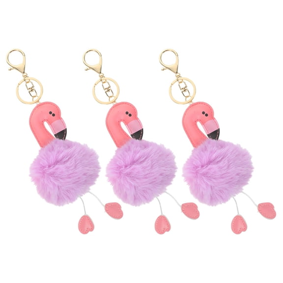 HONMEET Flamingo Keychain Charm Purple Faux Cute Bag Decoration 3Pcs
