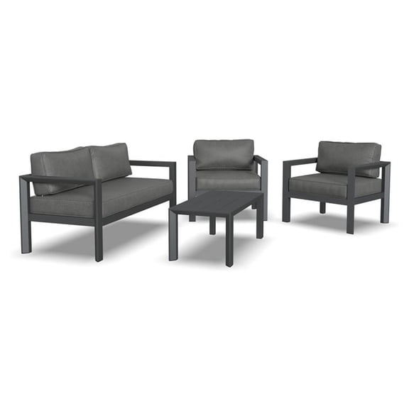 Afuera Living Traditional 4-Piece Aluminum & Fabric Outdoor Loveseat Set in Gray