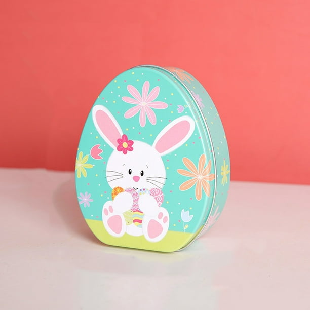 Caja para Guardar Dulces de Pascua | Organizador de Refrigerios de Hierro Multicolor con Un Bonito Diseño de Conejitos | Envase de Regalo con Forma de Huevo de Pascua para Dulces, Galletas y Chocolat