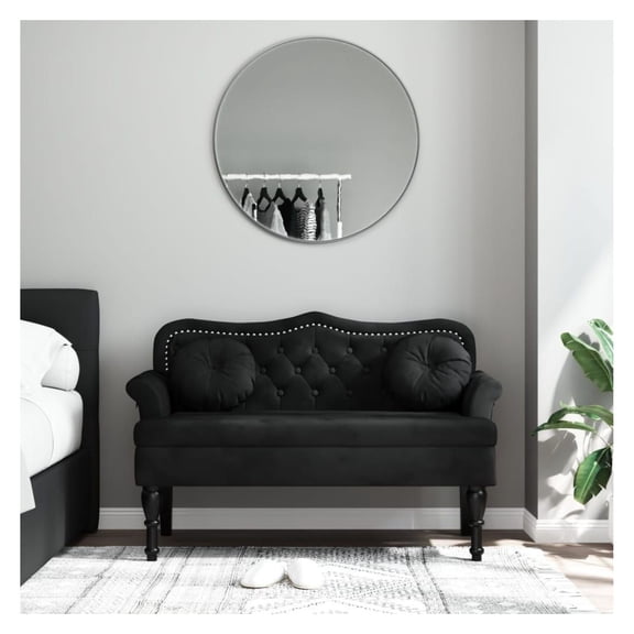 Black Loveseat Sofa, 47.4'' Upholstered Sofa with Rolled Arms, Modern Living Room Sofa for 2 Persons, Solid Wood Frame