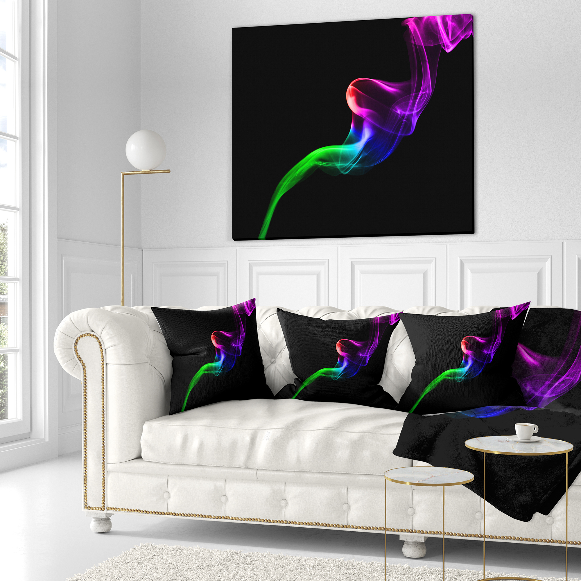 Designart Colorful Fractal Fire Design on Black - Abstract Throw Pillow - 16x16
