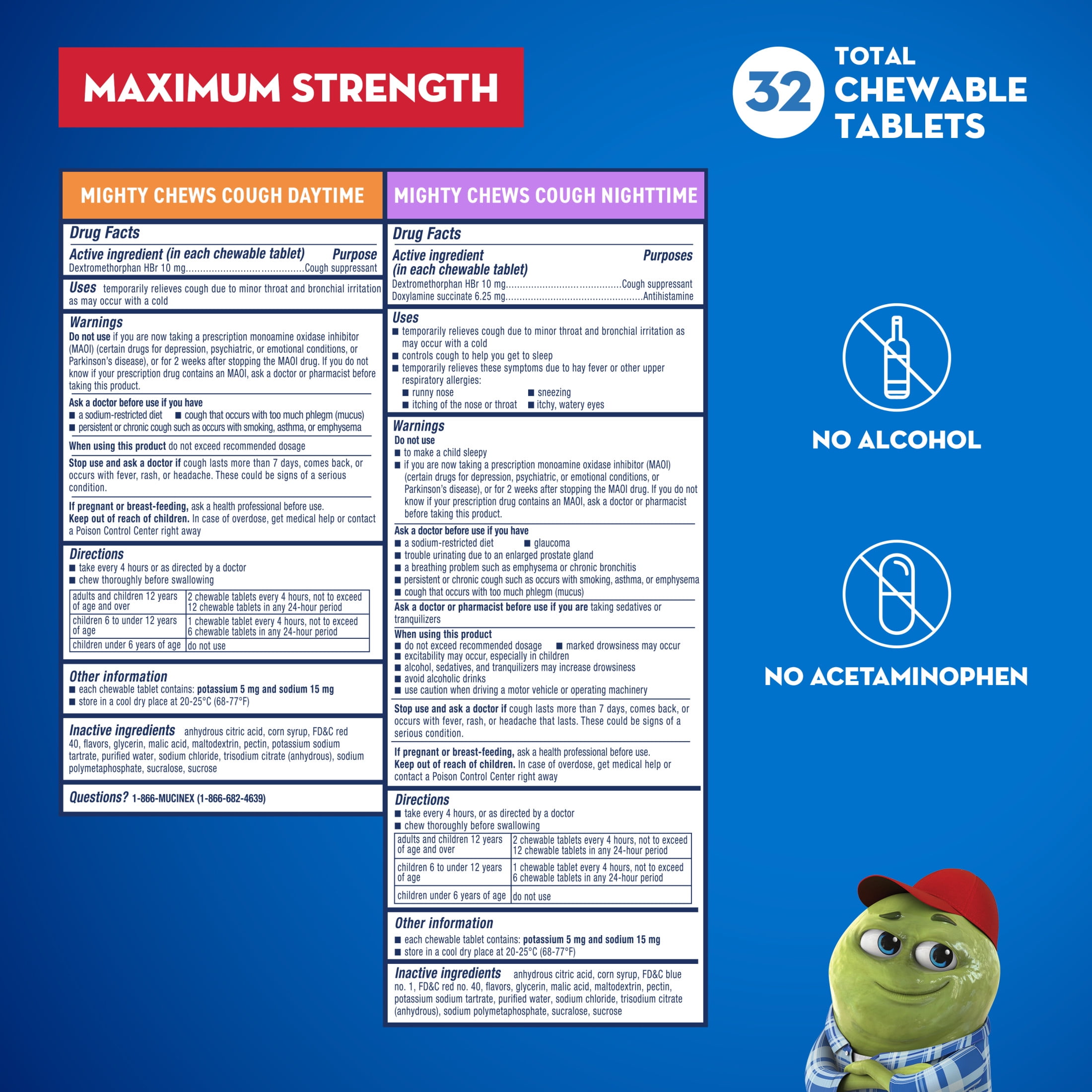Mucinex Children's Mighty Chews Cough Relief chewable tablets, Mixed Berry Flavor, Combo Pack