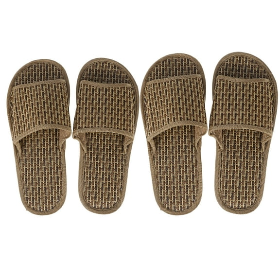 2Pairs of Bamboo Straw Slippers Open-Toe Flop House on Bath Spa Summer Sandal Lightweight Slides Shoes Size 39/40 44/45 (Coffee)