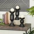 thumbnail image 2 of DecMode 3 Candle Black Mango Wood Turned Style Pillar Candle Holder, Set of 3, 2 of 8