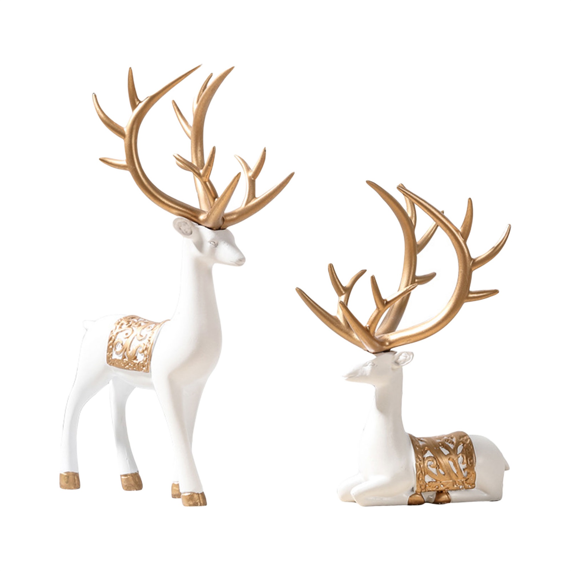Multitrust 2Pcs Christmas Resin Deer Desk Ornament, Standing Crouching