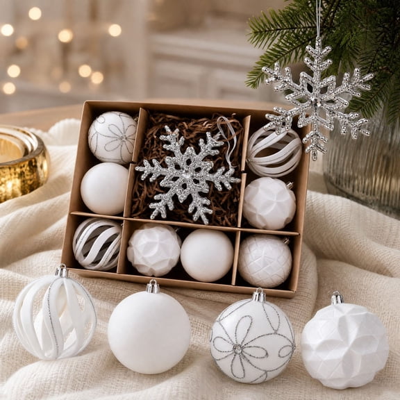 YuanGuangQ 10PC Christmas Flocked Bauble Ornament Set, Flocking Tree Hanging Balls for Holiday Decoration, Festive Hanging Ornaments for Christmas Tree, Home Decor, Seasonal Celebration
