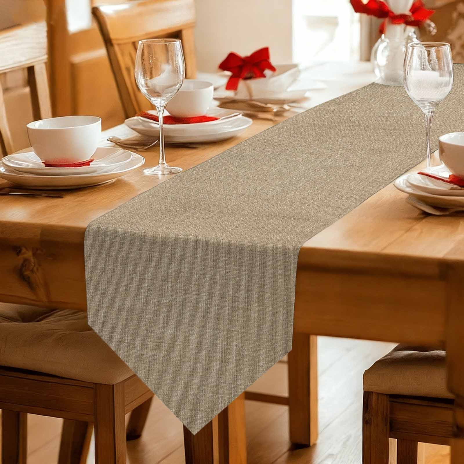 Brown Farmhouse Table Runner Linen Burlap Table Runner 36 Inches Small Vintage Country Monochrome Textured Dresser Scarves for Kitchen Island Coffee Dining Room Party Holiday Decoration 13"x36"