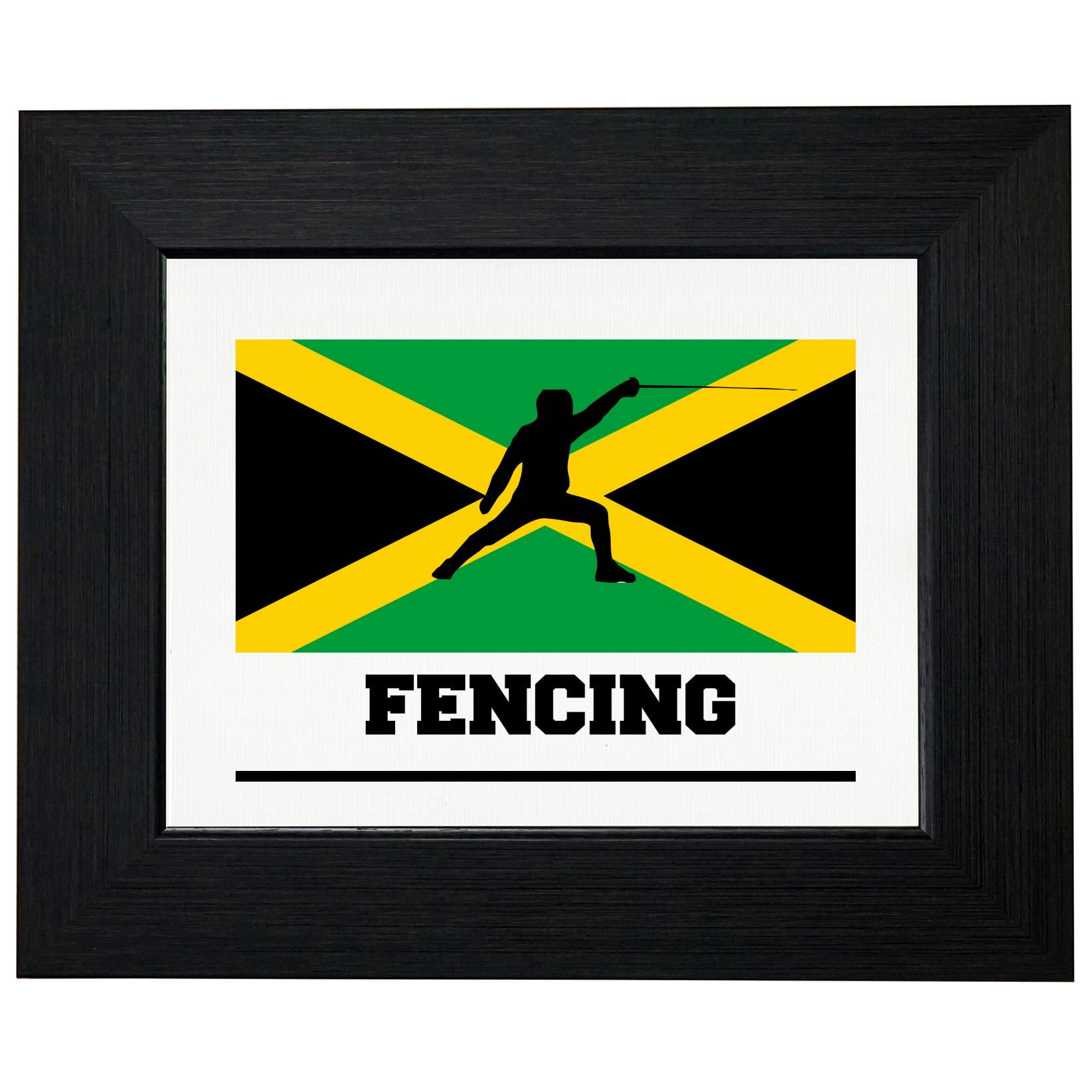 Jamaica Olympic Fencing Flag Silhouette Framed Print Poster Wall