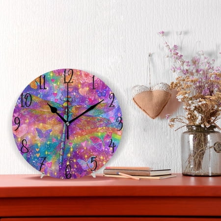 10 Quartz Indoor Wall Clock Silent Mechanism - Neon Dragonfly Hearts Butterflies