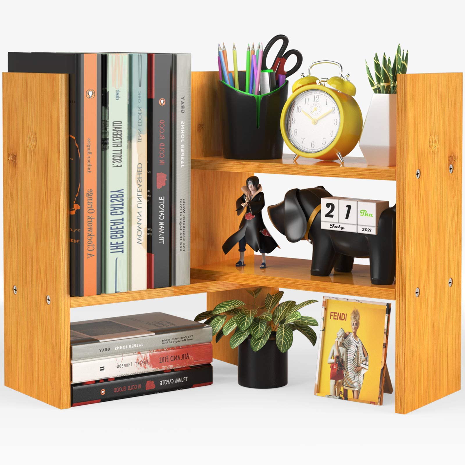 Desk Counter Top Wood Bookcase Shelf Rack Storage Organizer Adjustable Office 