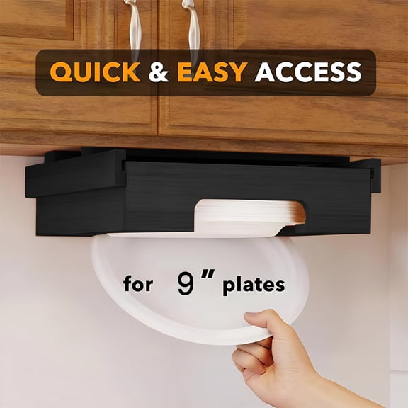 ACDANC Paper Plate Holder Paper Plate Dispenser Bamboo Plate Holder Large Capacity,Under-Cabinet Design,Ideal for 9-Inch Disposable Plates