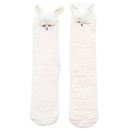 

Honrane 1 Pair Adults Socks Cartoon Cat Rabbit Alpaca Giraffe Chick Fuzzy Fluffy Thickened Stretchy Keep Warm Coral Fleece Autumn Winter Floor Sleeping Socks for Home