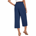 thumbnail image 3 of Olaglory Capri Pants for Women Drawstring Casual Palazzo Trousers with Pockets Loose High Waisted Wide Leg Lounge Lightweight Flowy Pants for women Summer, Navy, 3 of 8