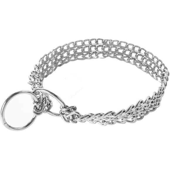 Professional Chrome Martingale Large Double Chain No Choke Slip Training Pet Collar for Dogs (Small)
