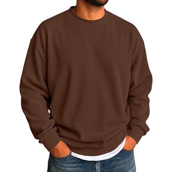 Resicozy Athletic Crewneck Sweatshirts Men Classic Solid Color Lightweight Long Sleeve Sweatshirt Brown M