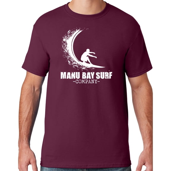 Mens Manu Bay Surf Company WHITE WAVE T-shirt, 4XL Maroon
