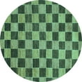 thumbnail image 1 of Ahgly Company Indoor Round Checkered Turquoise Blue Modern Area Rugs, 4' Round, 1 of 4