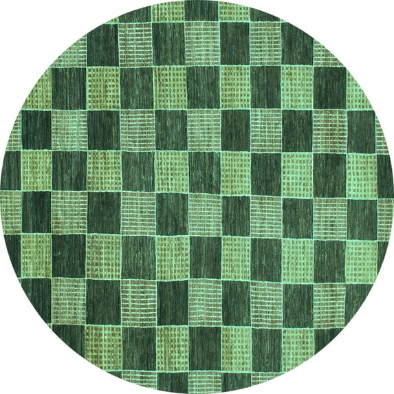 Ahgly Company Indoor Round Checkered Turquoise Blue Modern Area Rugs, 4' Round