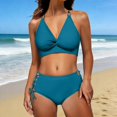 thumbnail image 2 of QURATI Swimwear Bikini Sets for Women High Waist Summer Beach Swim Bathing Suits V Neck 2 Piece Swimsuit Blackish Green L, 2 of 6
