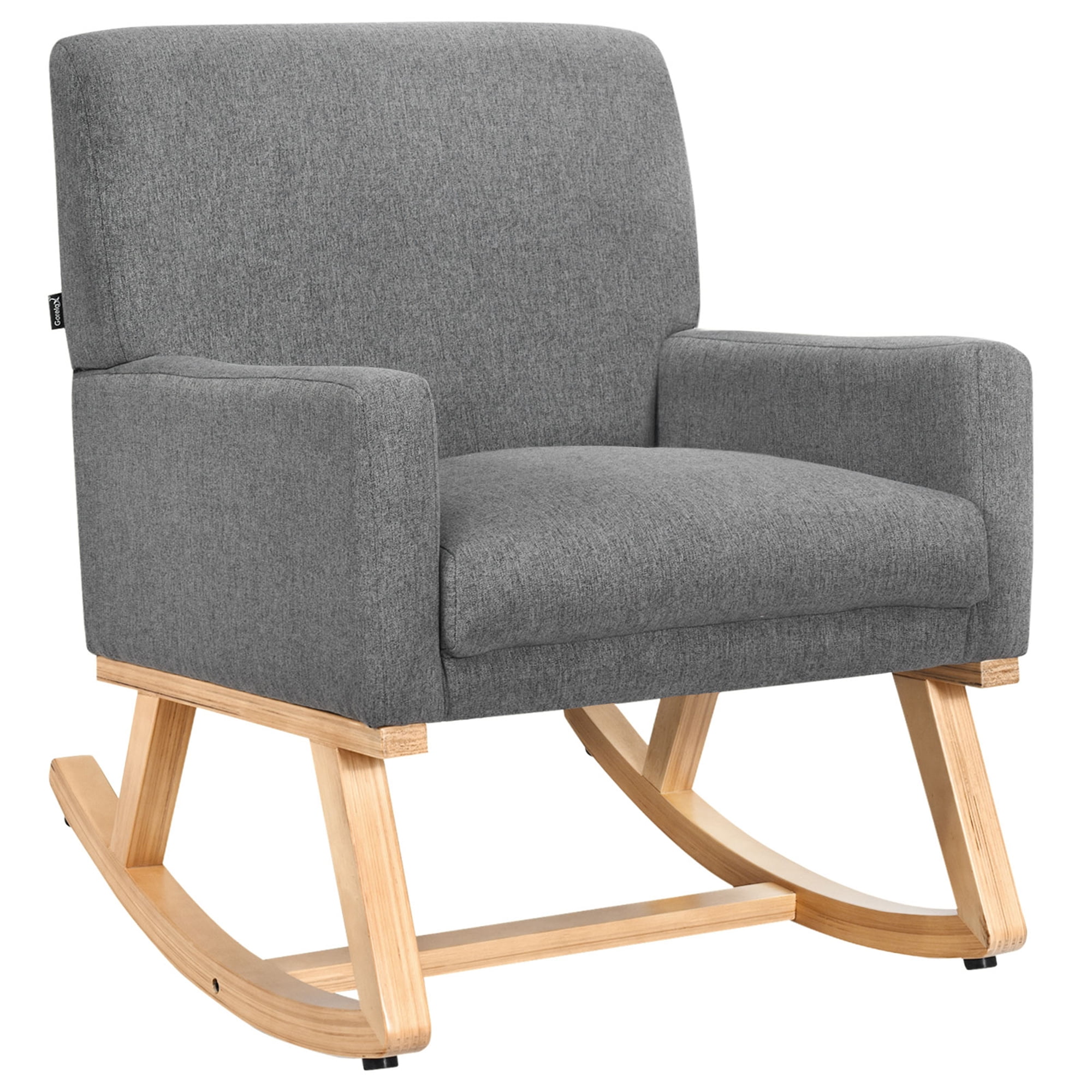 Gymax Mid Century Accent Armchair Fabric Rocking Chair Upholstered Lounge Chair Gray