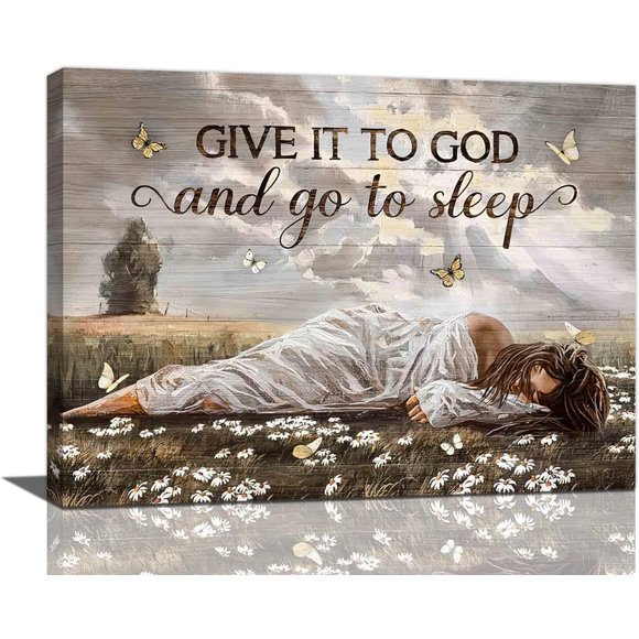 Girl Bedroom Wall Art Give It To God And Go To Sleep Bedroom Pictures Wall Decor Christian Inspirational Canvas Print Painting Framed Modern Home Artwork Decorations For Bathroom Office 16"x12"