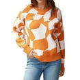 thumbnail image 2 of Daznico Womens Sweater,Women Crewneck Pullover Sweater: Fall Winter Long Sleeve Casual Ribbed Knit Side Slit Tops-Orange-M, 2 of 4