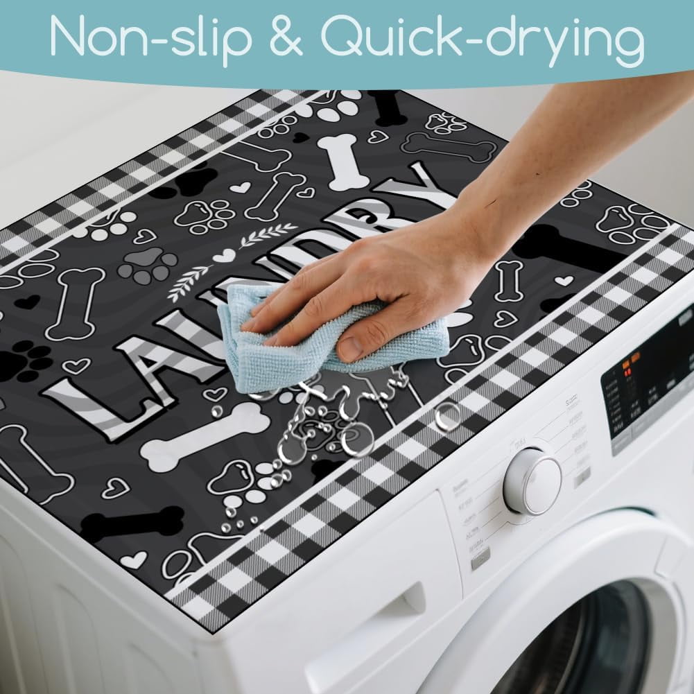 Pets Paw Laundry Room Washer Dryer Dust Cover Mat 23.6x19.7inch Paw Prints Washing Machine Top Protector Pads Retro Dog Cat Paw Non