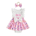 thumbnail image 4 of Duqingm Baby Girl 1st Birthday Outfit One Year Old Romper Dress Lace Ruffle Sleeveless Bodysuit Headband Cake Smash Photo Shoot(White,12-18 Months), 4 of 4