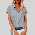 thumbnail image 2 of LNWUY Dressy Casual Shirts for Women Button Down Short Sleeve Work Blouse Plus Size Loose Lightweight Collared Business Tunic Tops Gray XXXXXL, 2 of 7