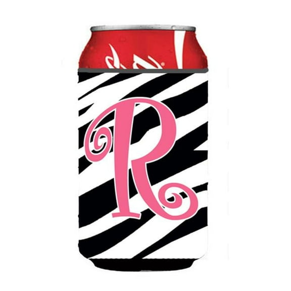 Letter R Initial Monogram - Zebra Stripe And Pink Can Or Bottle  Hugger