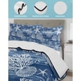thumbnail image 4 of Quilts Full Size, Navy Blue Coastal Soft Comforter Bedding Set for Bed, Summer Beach Ocean Coral Starfish Lightweight Quilted Bedspread with Pillow Cover(2 Pieces) for All Season, 78x90 Inch, 4 of 6