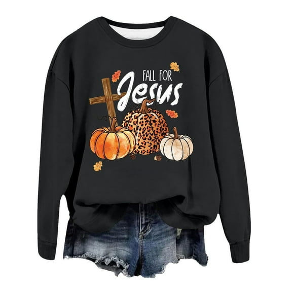 WREESH Thanksgiving Shirts Trendy Fall Sweatshirts for Women 2025, Letter Pumpkin Printed Crewneck Sweatshirts, Loose Casual Pullover Tops Teen Girl Clothes Black