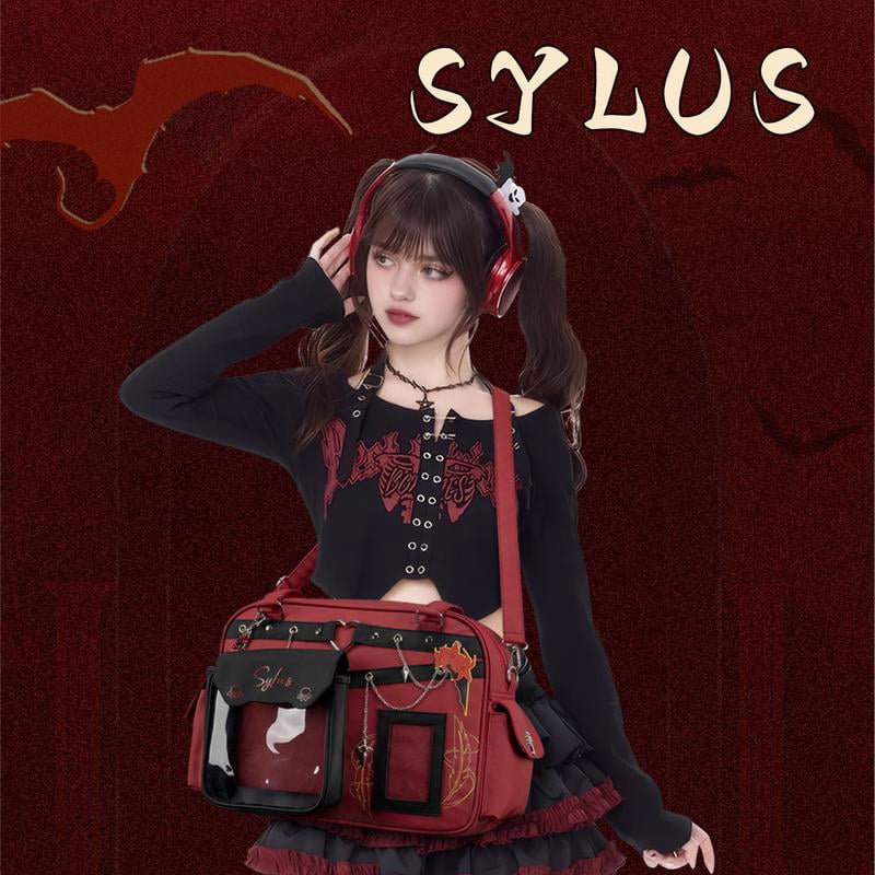 KabaqooOfficial Qin Che Anime Ita Bag for Women Red Large Crossbody Bag with Clear Front Pocket Perfect for Pins Charms & Collections